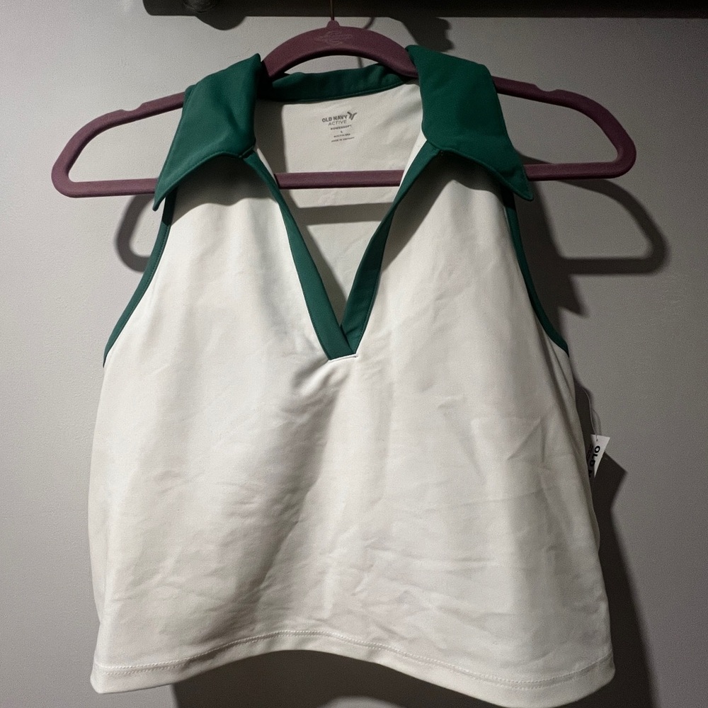 NWT Collared Green Trim Cropped Tennis Top Old Navy